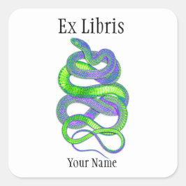 Pegatina Cuadrada Libros de Snake Ex Libris, Personalizable