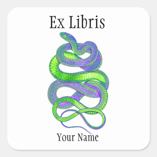 Pegatina Cuadrada Libros de Snake Ex Libris, Personalizable (Anverso)