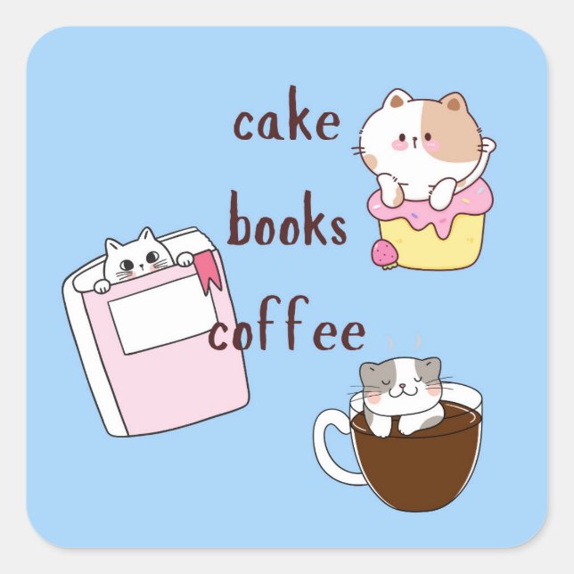 Pegatina Cuadrada Libros de Torta Café (Anverso)
