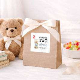 Pegatina Cuadrada Libros del Capítulo Dos Oso Niño Cumpleaños 2 Grac