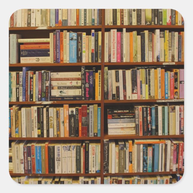 Pegatina Cuadrada Libros en la biblioteca Bolsa de Regalos (Anverso)
