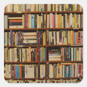 Pegatina Cuadrada Libros en la biblioteca Bolsa de Regalos