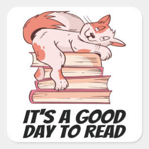 Pegatina Cuadrada Libros - Es un buen día para leer