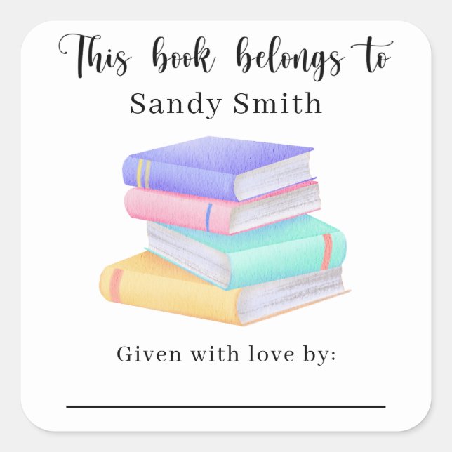 Pegatina Cuadrada libros - Este libro pertenece a con mensaje (Anverso)