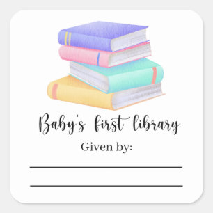 Pegatina Cuadrada Libros - Ex libris para baby shower, libros para b
