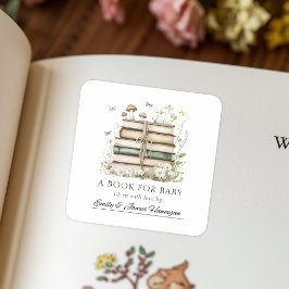 Pegatina Cuadrada Libros Florales de Acuarela Un Libro para la Lámin