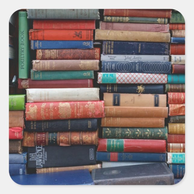 Pegatina Cuadrada Libros leer libros antiguos de amor (Anverso)