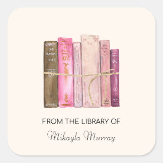 Pegatina Cuadrada Libros Ligados Con Dos Libros Personalizados