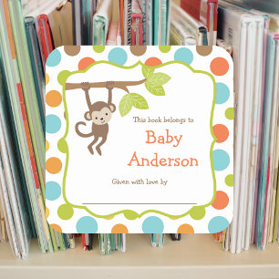 Pegatina Cuadrada Libros para bebés de monos de género neutro