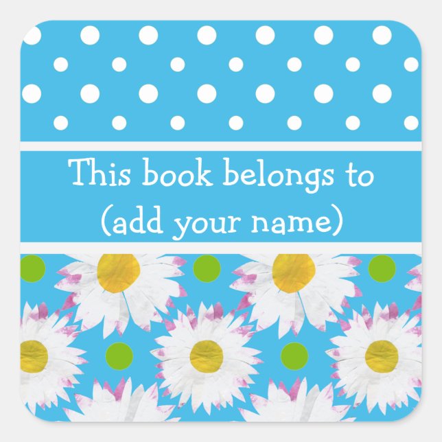 Pegatina Cuadrada Libros para personalizar: Polkas, Daisies sobre el (Anverso)