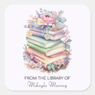 Pegatina Cuadrada Libros Pastel y Flores Folletos Personalizados