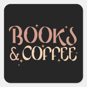Pegatina Cuadrada Libros y Café