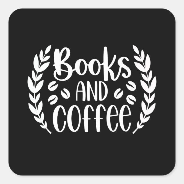 Pegatina Cuadrada Libros y café (Anverso)