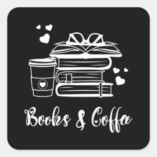 Pegatina Cuadrada Libros y café