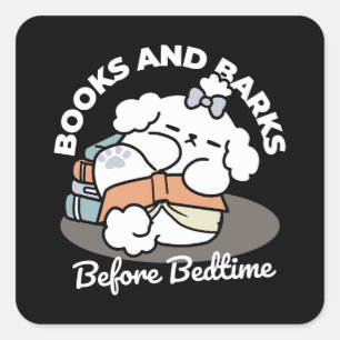 Pegatina Cuadrada Libros y cortezas - Diseño de lectura de perros es