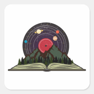 Pegatina Cuadrada Libros y músicos amantes del disco retro vinil