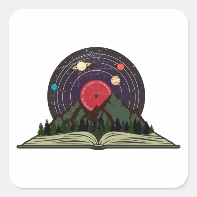 Pegatina Cuadrada Libros y músicos amantes del disco retro vinil (Anverso)