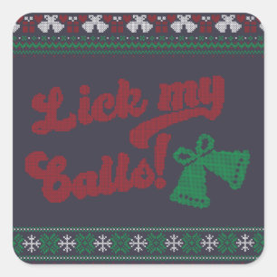 Pegatina Cuadrada Lick verde rojo mis bolas Navidades feos