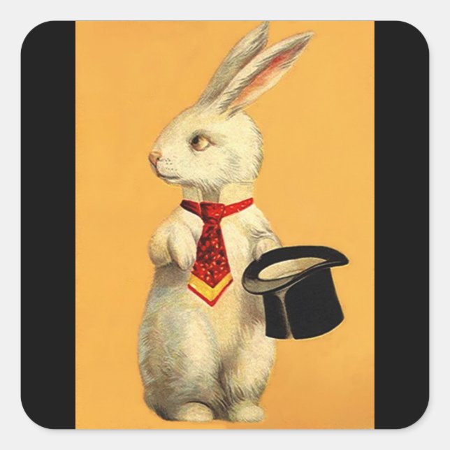 Pegatina Cuadrada Liebres mágicas del conejo de la tripleta de (Anverso)