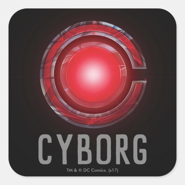 Pegatina Cuadrada Liga de la Justicia | Símbolo ciborg brillante (Anverso)