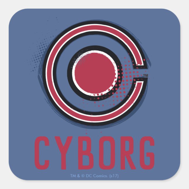 Pegatina Cuadrada Liga de la Justicia | Símbolo de ciborro de brocha (Anverso)