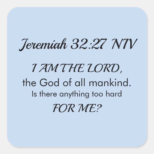 Pegatina Cuadrada Light Blue Inspirational Bible Verse Power of God (Anverso)