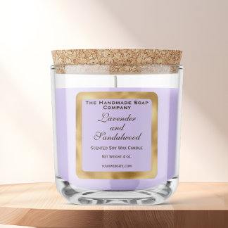 Pegatina Cuadrada Light Purple and Gold Foil Candle Label