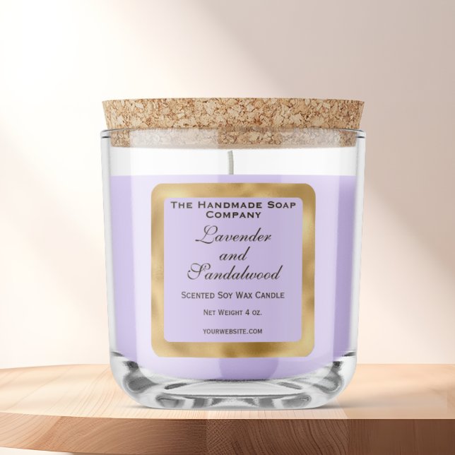 Pegatina Cuadrada Light Purple and Gold Foil Candle Label (Subido por el creador)