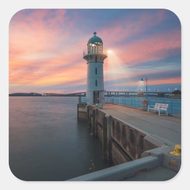 Pegatina Cuadrada Lighthouse Raffles | Marina, Singapur (Anverso)