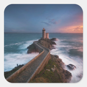 Pegatina Cuadrada Lighthouse Sunset Plouzané Finistère, Bretaña
