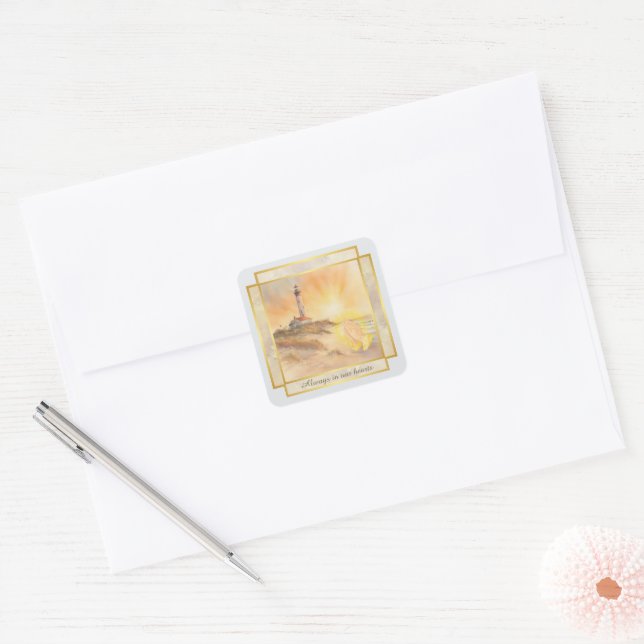 Pegatina Cuadrada Lighthouse Sympathy Matching Envelope Seals (Sobre)