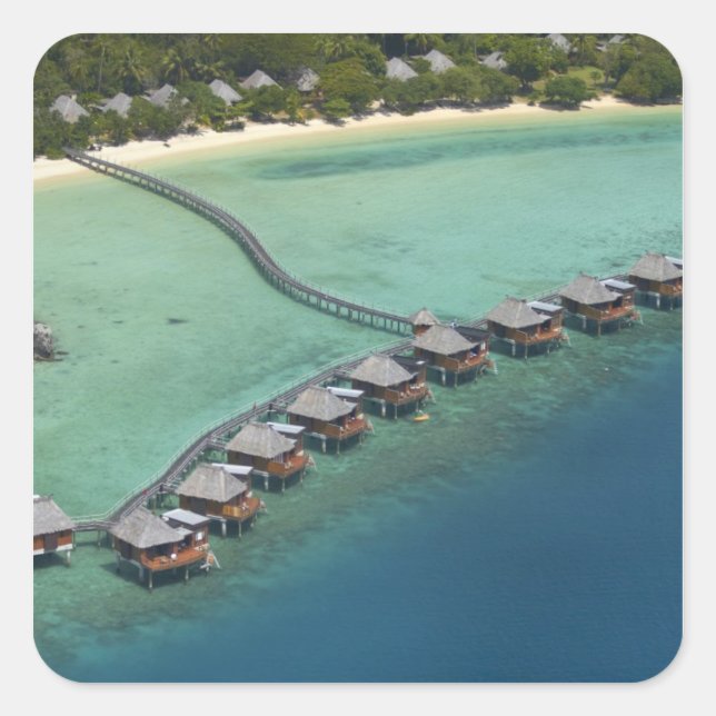 Pegatina Cuadrada Likuliku Lagoon Resort, isla de Malolo, Fiji (Anverso)