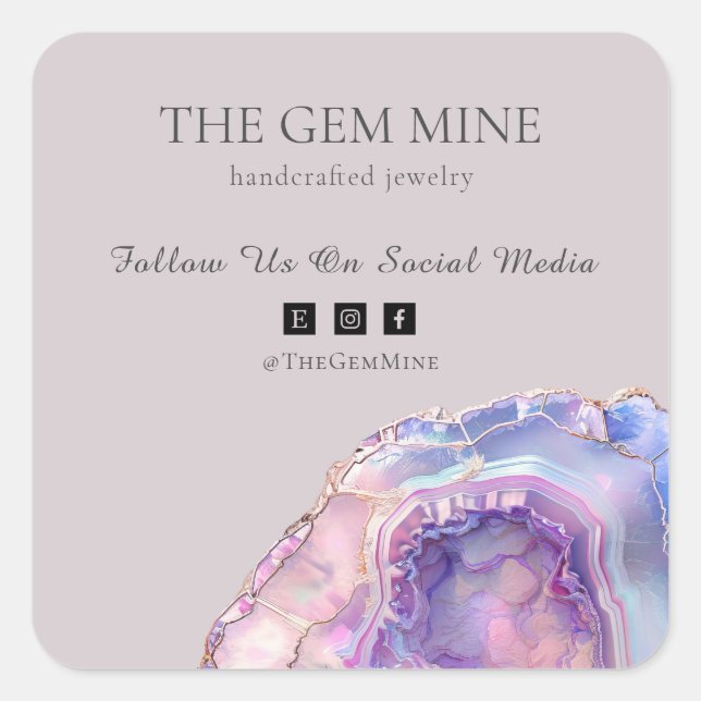Pegatina Cuadrada Lilac Agate Pequeña Empresa (Anverso)