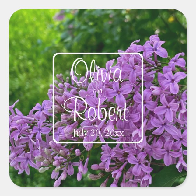 Pegatina Cuadrada Lilac Boda (Anverso)