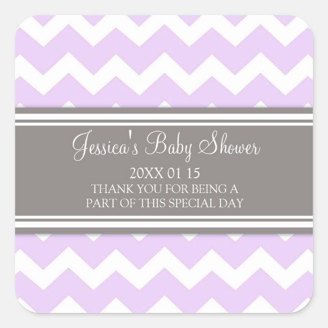 Pegatina Cuadrada Lilac Gray Chevron Baby Shower Favor Pegatinas (Anverso)