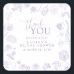 Pegatina Cuadrada Lilac Lavender Floral Bridal Shower<br><div class="desc">Este pegatina cuadrado de agradecimiento convierte la ficha más simple en un gesto elevado. Diseñado para coordinarse sin esfuerzo con su suite nupcial, puede sellar bolsos de bienvenida, adornar sobres o adornar botellas de minichampán. Los suaves florales de lavanda evocan los botánicos de la herencia, mientras que la tipografía afirma...</div>
