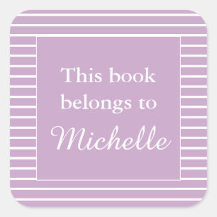 Pegatina Cuadrada Lilac personalizado Este libro pertenece a la etiq