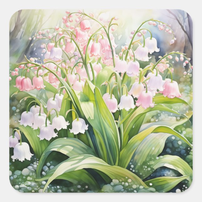 Pegatina Cuadrada Lilies del Valle (Anverso)