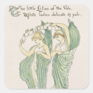 Pegatina Cuadrada Lilies of the Vale, de Flora's Feast, 1901 (color