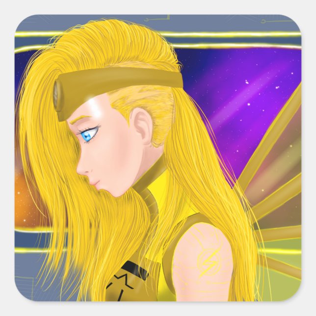 Pegatina Cuadrada Lilin OC - Ángel Cyborg - Arte inspirado en Starse (Anverso)