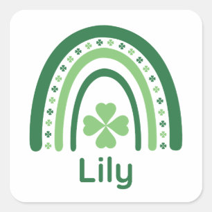 Pegatina Cuadrada Lily Name Clover Boho Rainbow