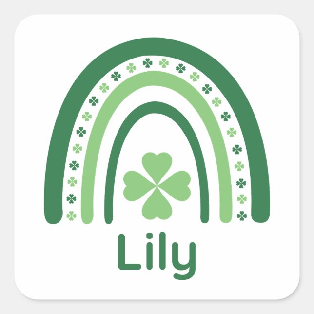 Pegatina Cuadrada Lily Name Clover Boho Rainbow (Anverso)