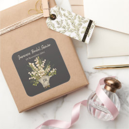 Pegatina Cuadrada Lily Of The Valley Bouquet Bridal Shower