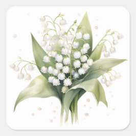 Pegatina Cuadrada Lily of the Valley Flower Bunch Bouquet