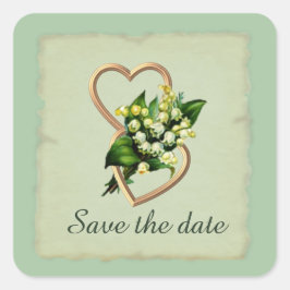 Pegatina Cuadrada Lily of the Valley Hearts Save the Date