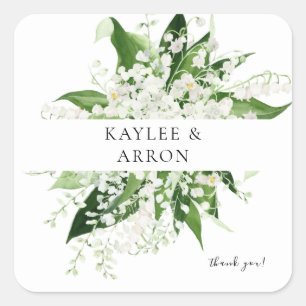 Pegatina Cuadrada Lily of the Valley White Floral Gracias
