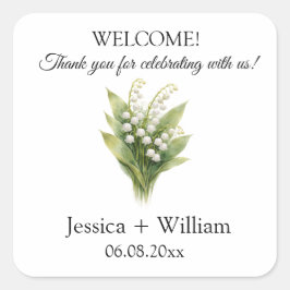 Pegatina Cuadrada Lily of the Valley White Floral Wedding