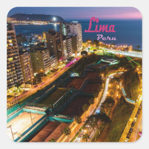 Pegatina Cuadrada Lima Capital Perú Ciudad del Pacífico Noche de Luz