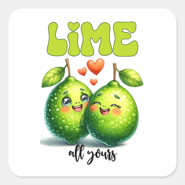 Pegatina Cuadrada Lime All Your Funny Punny Valentine (Anverso)