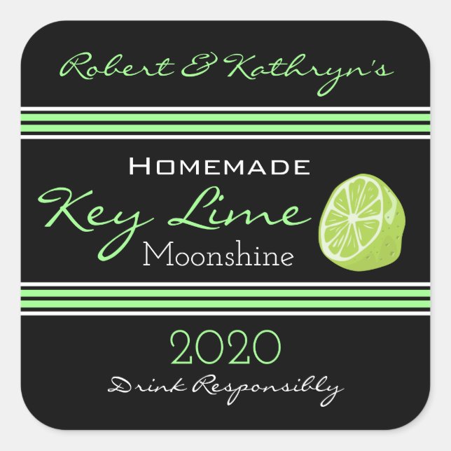Pegatina Cuadrada Lime Moonshine casero personalizado (Anverso)
